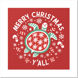 Merry Christmas Ya'll Sea Turtle Xmas Posters and Art